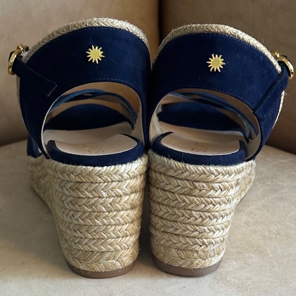 Stuart Weitzman Mirela II Espadrille Wedge Sandal Navy Suede/Natural 7.5C Casual - Picture 5 of 13